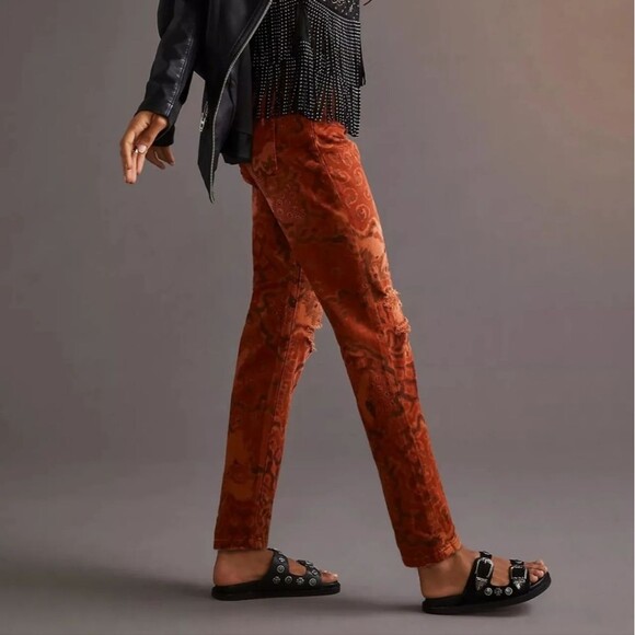 Anthropologie Pilcro The slim boyfriend crop orange pattern destroyed jeans pant - Picture 2 of 12